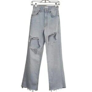 Zara Wide Leg High Rise Rip Knee  Jeans Light Wash Size 0